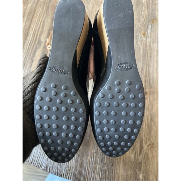 Tod's womens us 5 Black Patent Leather Ankle Strap Platform Wedge Pumps Sz 35.5 - Picture 14 of 14